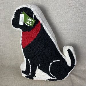 Dog black lab hooked rug pillow
